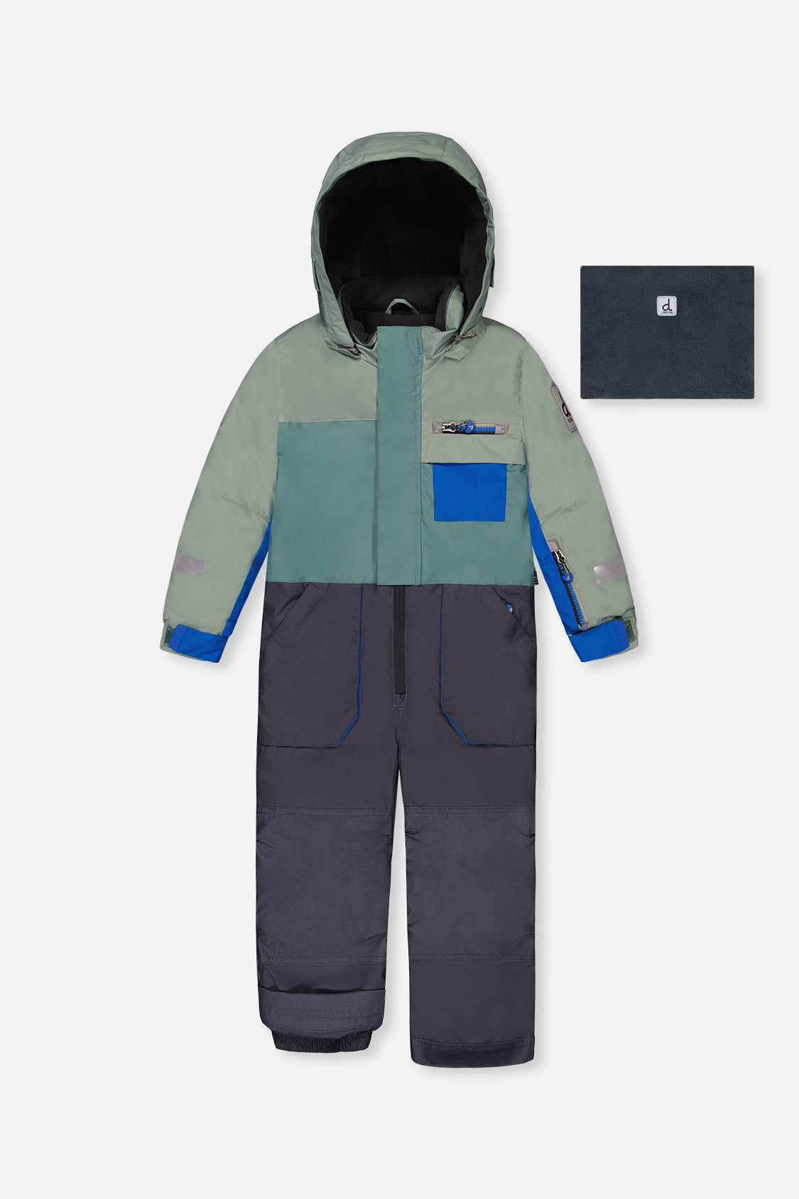 Kids One Piece Play Snowsuit Sage Green And Grey - Image 7