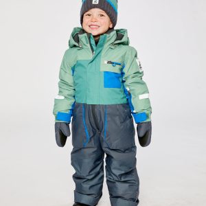 Kids One Piece Play Snowsuit Sage Green And Grey - Image 2