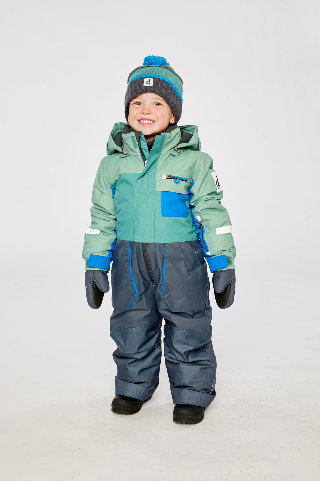 Kids One Piece Play Snowsuit Sage Green And Grey - Image 2