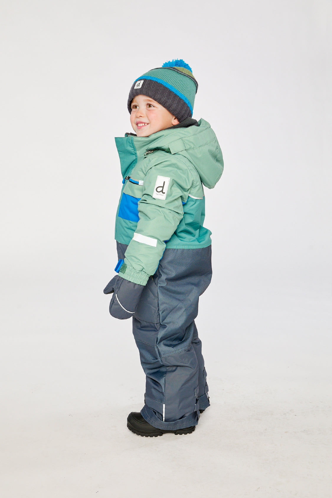 Kids One Piece Play Snowsuit Sage Green And Grey - Image 3