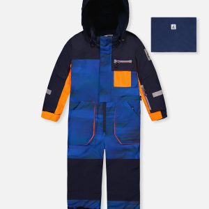Kids One Piece Play Snowsuit Blue With Black Stripes - Image 8