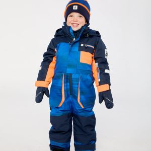 Kids One Piece Play Snowsuit Blue With Black Stripes - Image 4