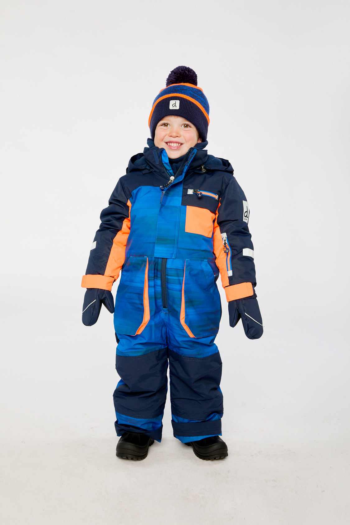 Kids One Piece Play Snowsuit Blue With Black Stripes - Image 4