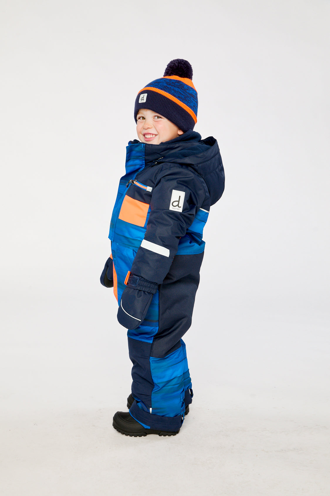 Kids One Piece Play Snowsuit Blue With Black Stripes - Image 5