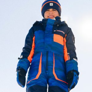 Kids One Piece Play Snowsuit Blue With Black Stripes - Image 2
