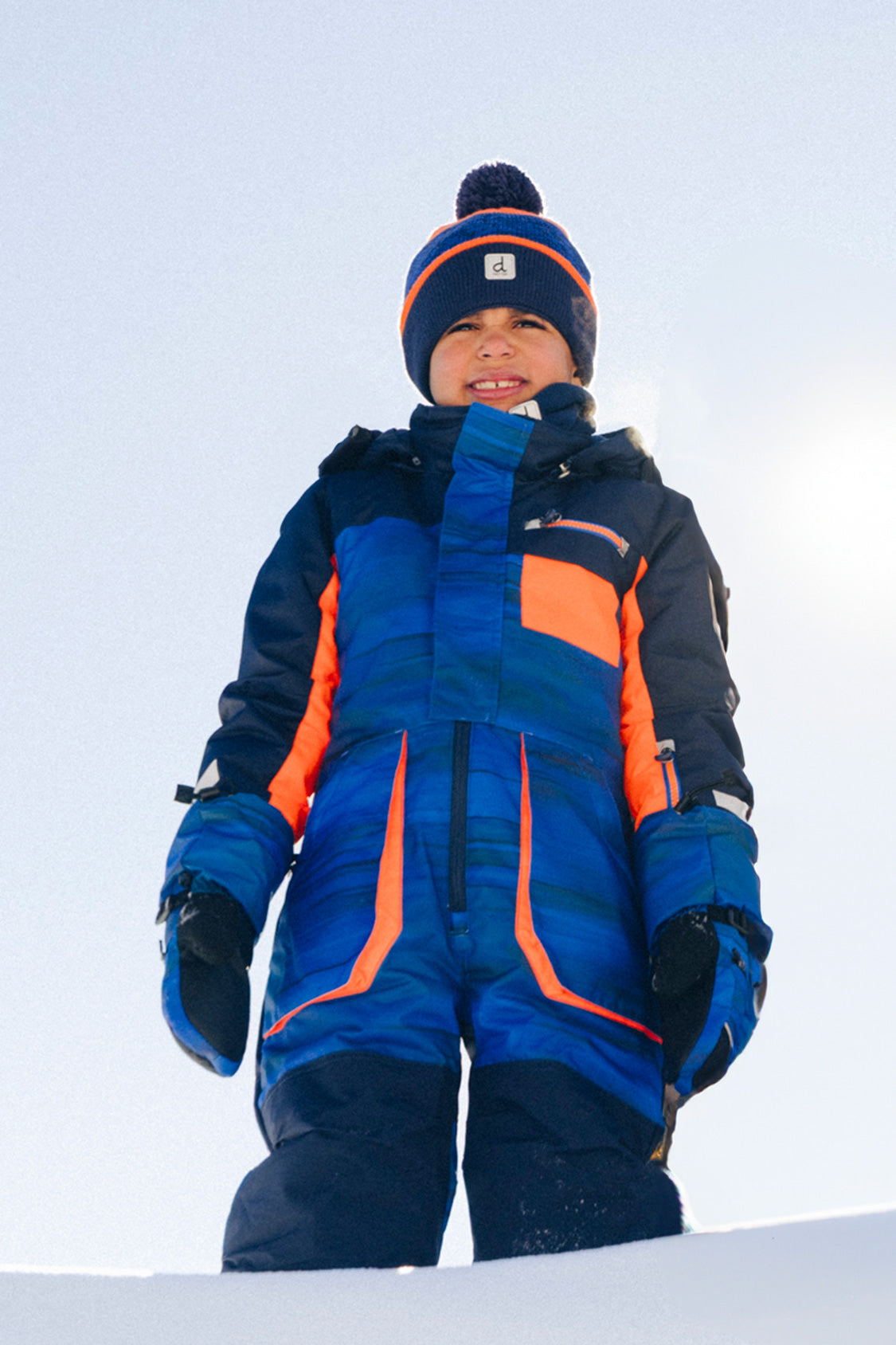 Kids One Piece Play Snowsuit Blue With Black Stripes - Image 2