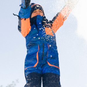 Kids One Piece Play Snowsuit Blue With Black Stripes - Image 3