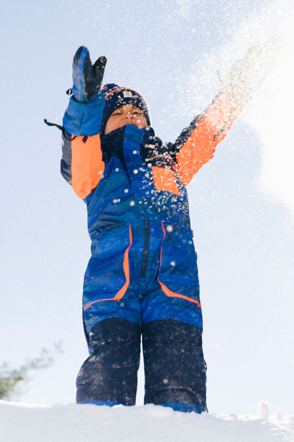 Kids One Piece Play Snowsuit Blue With Black Stripes - Image 3
