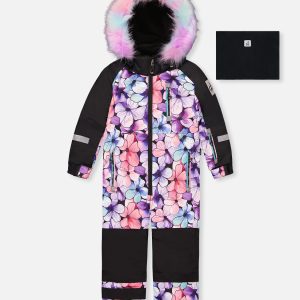 Kids One Piece Play Snowsuit Purple Floral Print