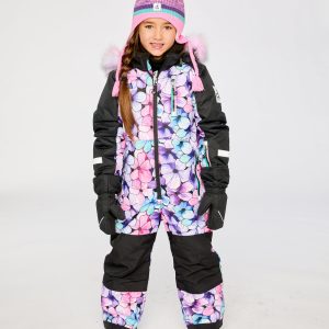 Kids One Piece Play Snowsuit Purple Floral Print - Image 4