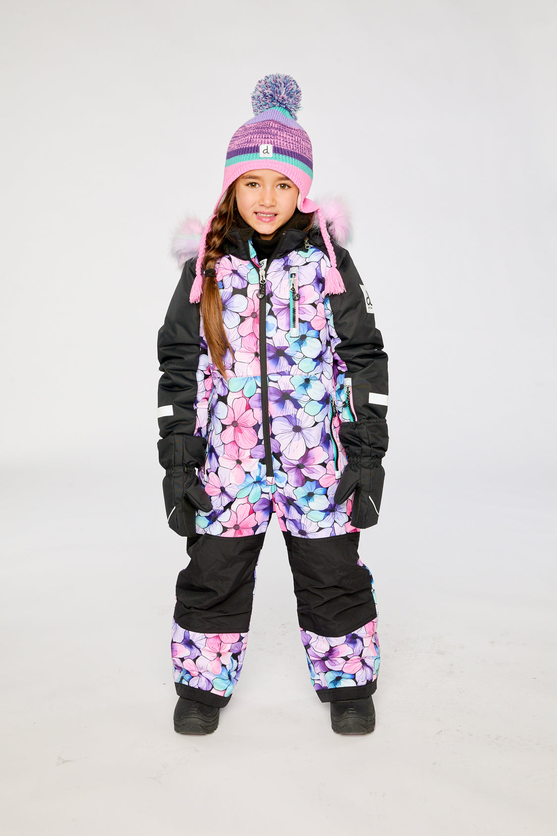 Kids One Piece Play Snowsuit Purple Floral Print - Image 4