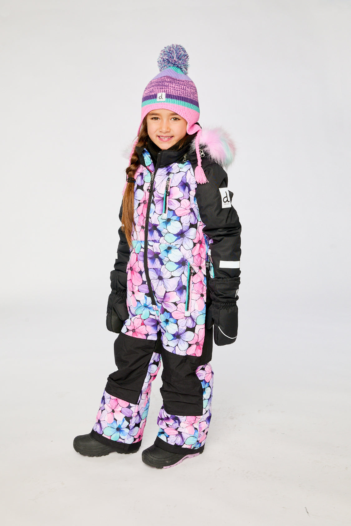 Kids One Piece Play Snowsuit Purple Floral Print - Image 5
