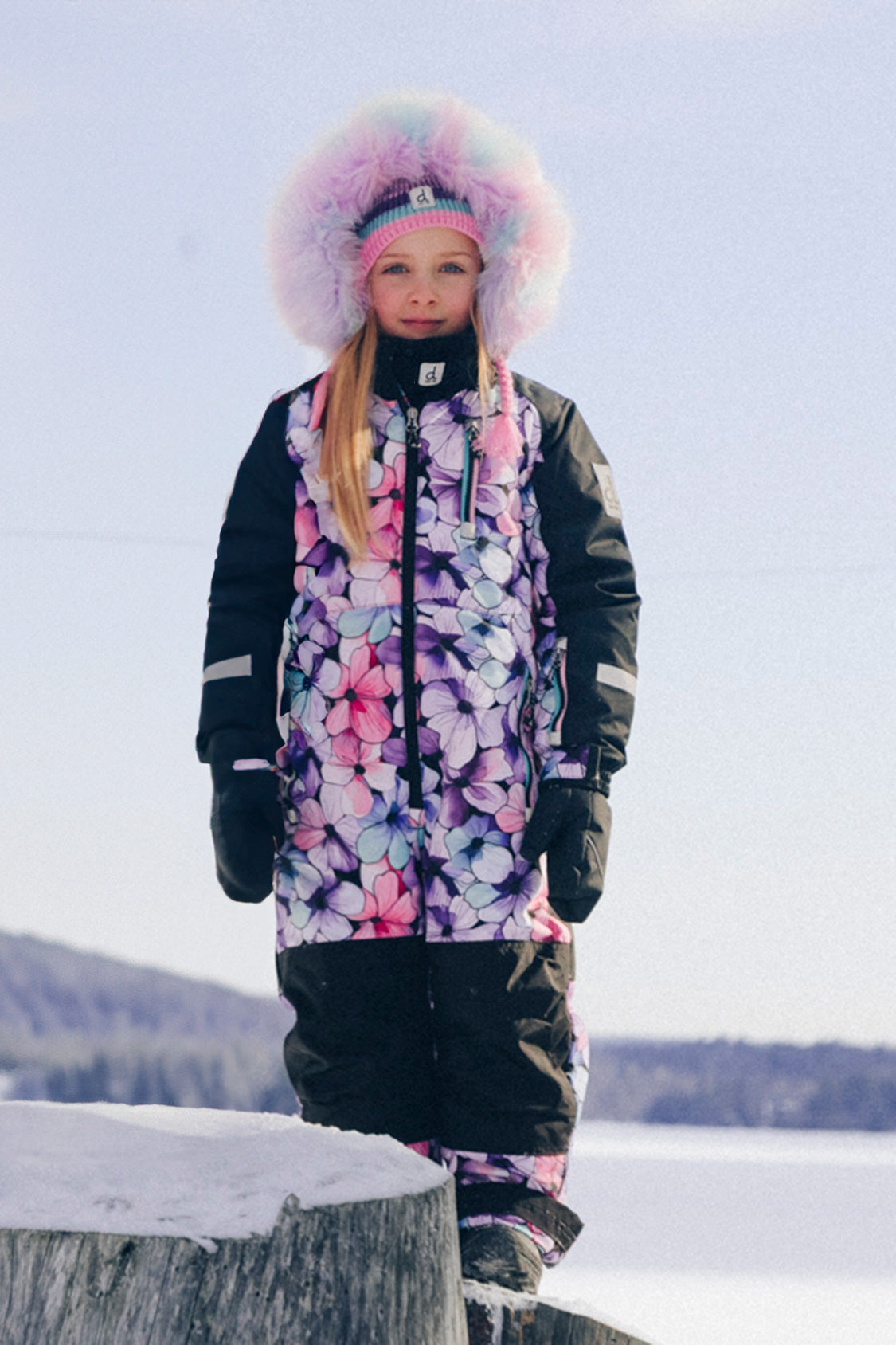 Kids One Piece Play Snowsuit Purple Floral Print - Image 2