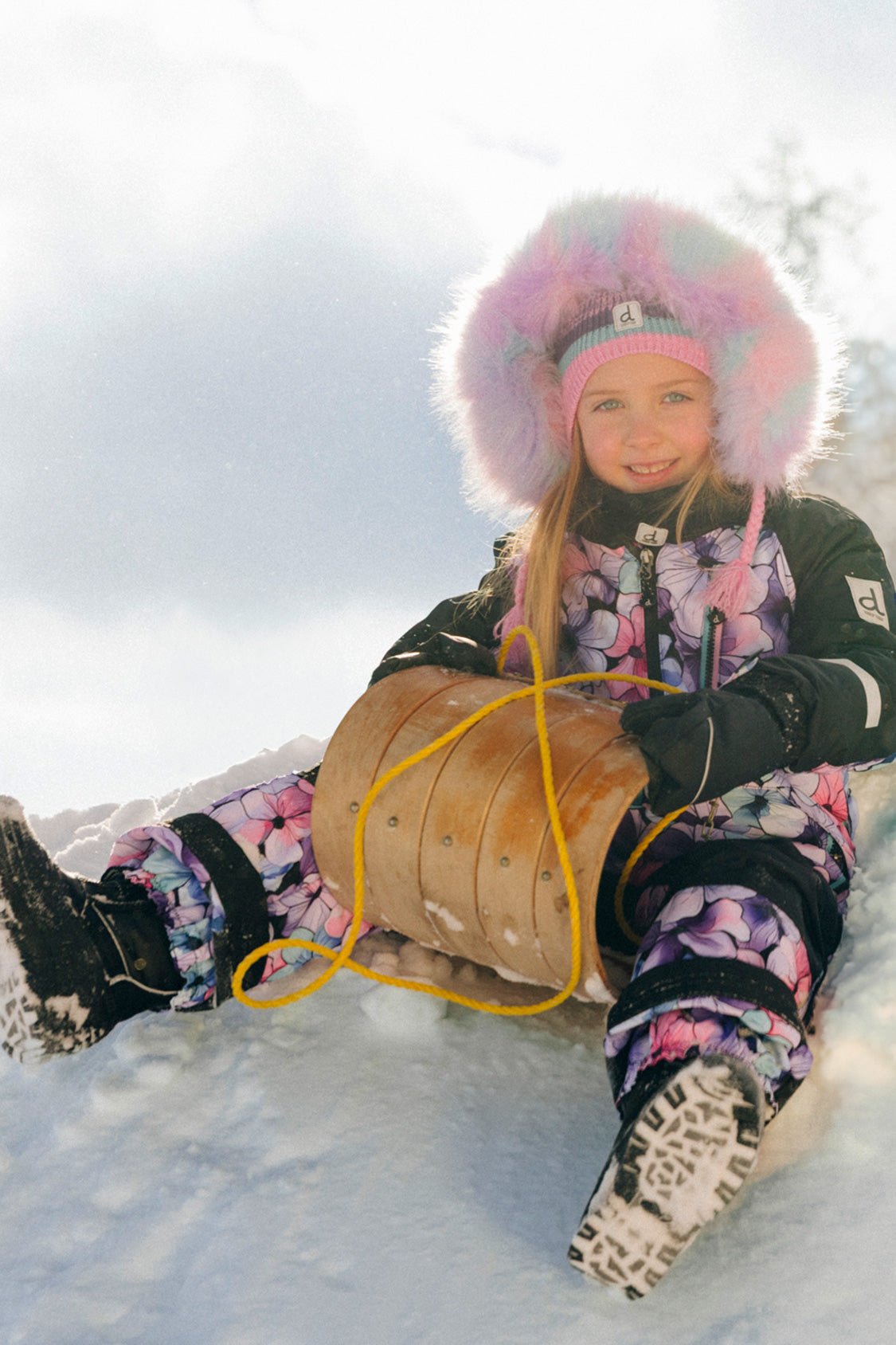 Kids One Piece Play Snowsuit Purple Floral Print - Image 3