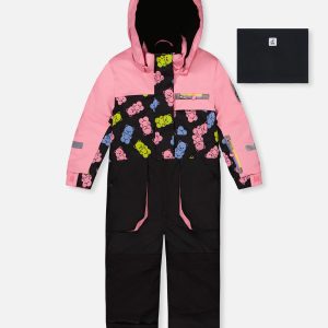 Kids One Piece Play Snowsuit Pink And Black Gummy Bear Print - Image 13