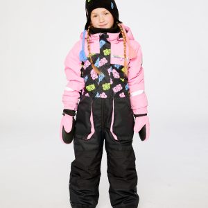 Kids One Piece Play Snowsuit Pink And Black Gummy Bear Print - Image 2