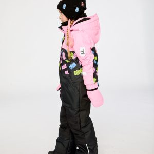 Kids One Piece Play Snowsuit Pink And Black Gummy Bear Print - Image 3