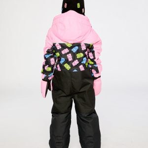 Kids One Piece Play Snowsuit Pink And Black Gummy Bear Print - Image 4
