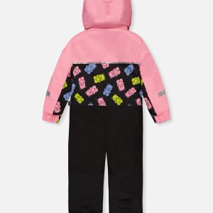 Kids One Piece Play Snowsuit Pink And Black Gummy Bear Print - Image 5