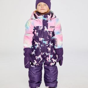 Kids One Piece Play Snowsuit Purple Unicorn Print - Image 3