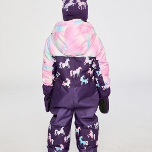 Kids One Piece Play Snowsuit Purple Unicorn Print - Image 5