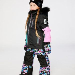 Two Piece Play Snowsuit Black, Blue And Pink Colorblock With Heart Print Pants - Image 5