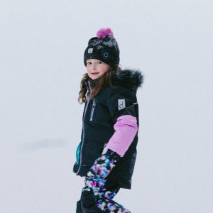 Alternative view of Two Piece Play Snowsuit Black, Blue And Pink Colorblock With Heart Print Pants