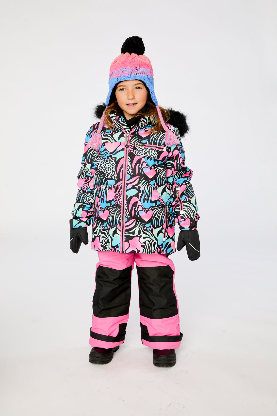 Two Piece Play Snowsuit Black Zebra Print With Pink Pants - Image 2