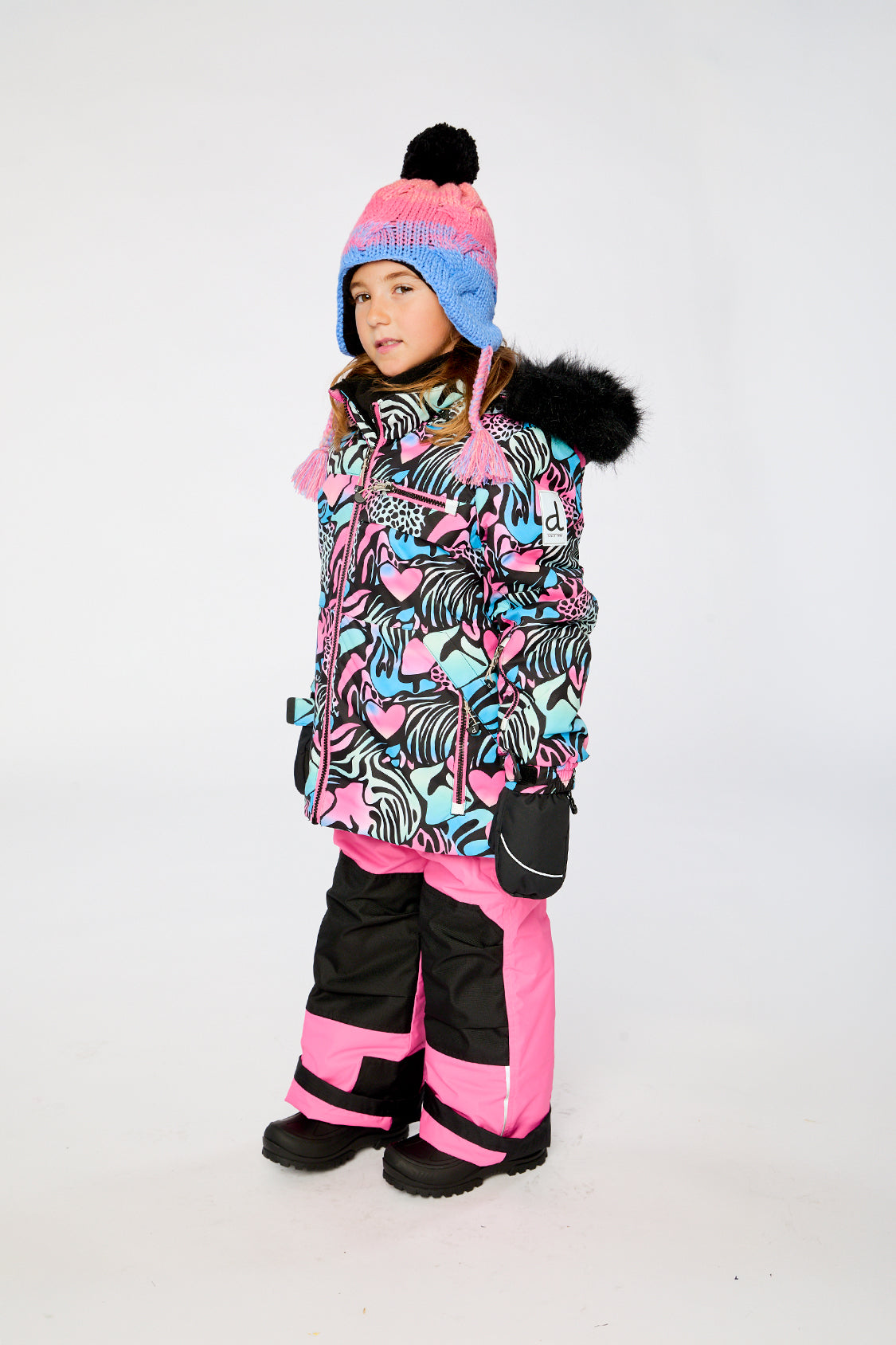 Two Piece Play Snowsuit Black Zebra Print With Pink Pants - Image 3
