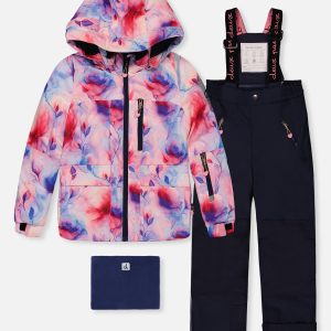 Two Piece Play Snowsuit Mauve Watercolor Floral Print With Navy Pants - Image 7