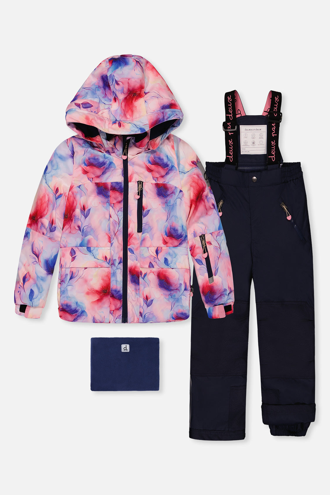 Two Piece Play Snowsuit Mauve Watercolor Floral Print With Navy Pants - Image 10