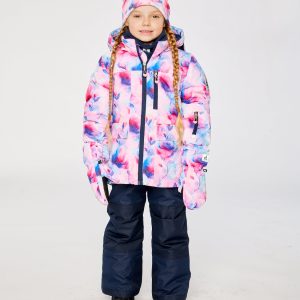 Two Piece Play Snowsuit Mauve Watercolor Floral Print With Navy Pants - Image 4