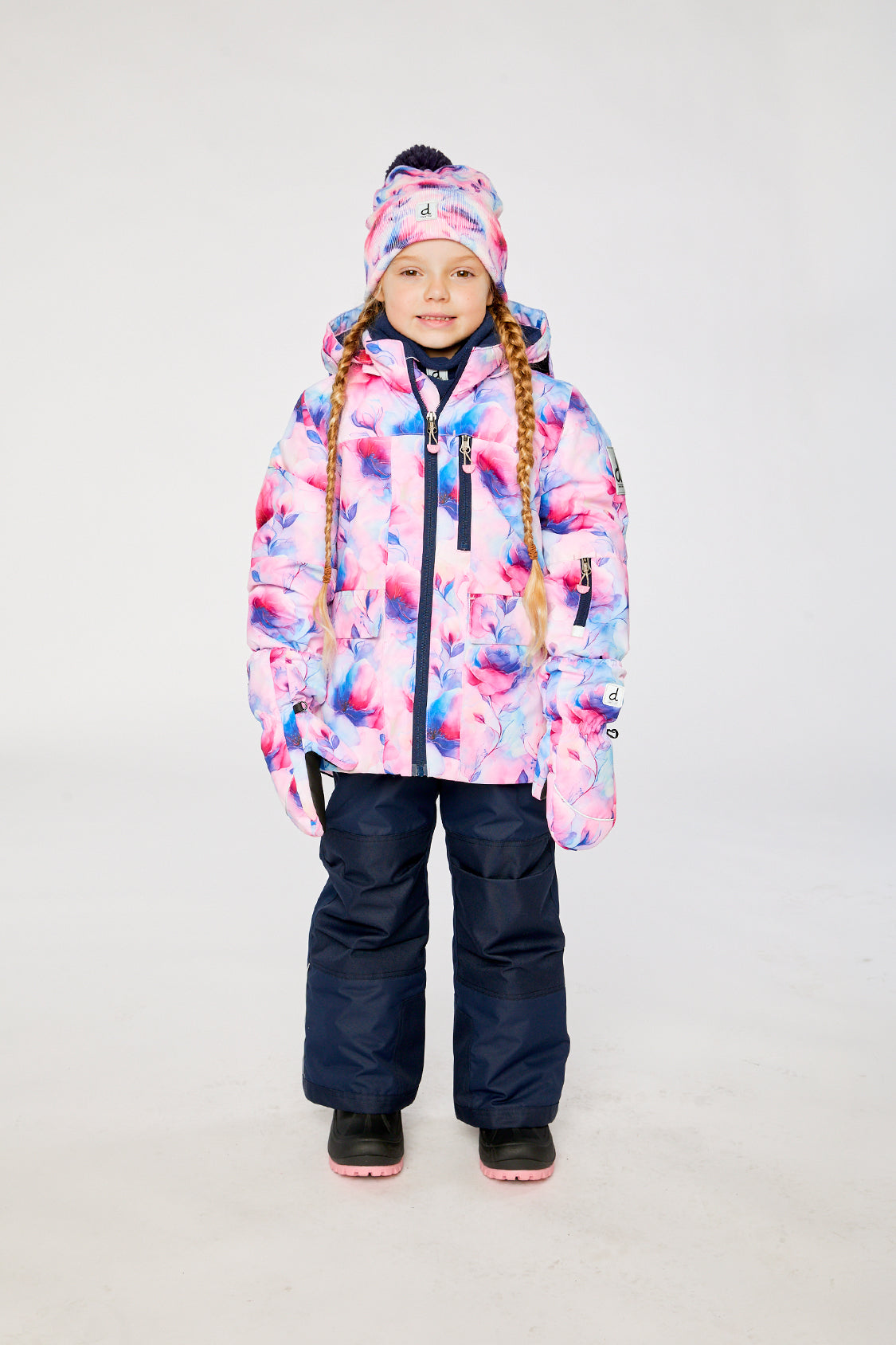 Two Piece Play Snowsuit Mauve Watercolor Floral Print With Navy Pants - Image 4