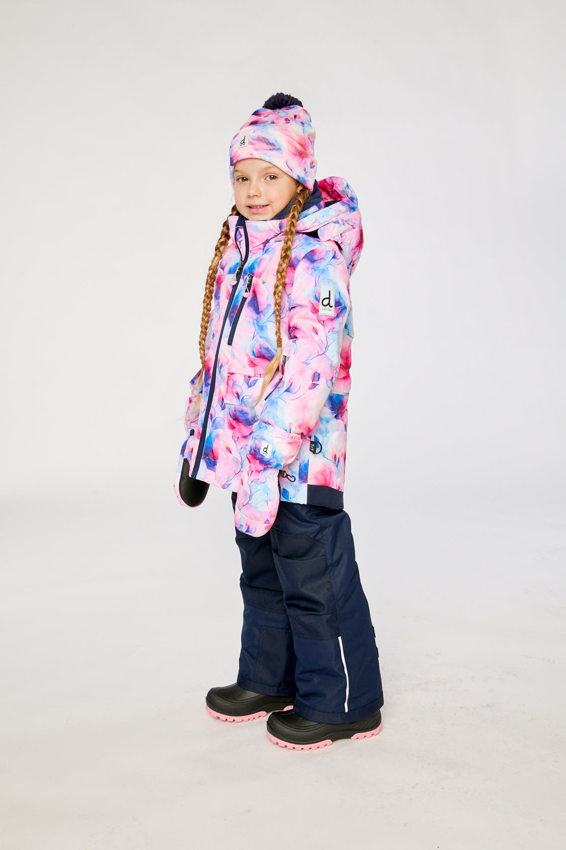 Two Piece Play Snowsuit Mauve Watercolor Floral Print With Navy Pants - Image 5