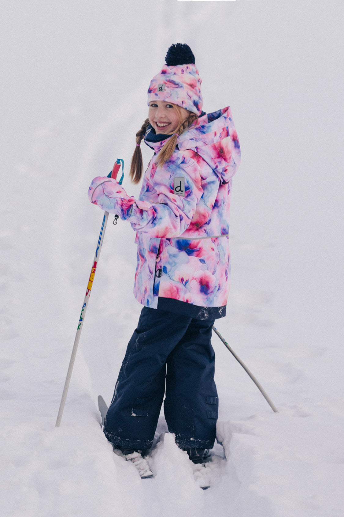 Two Piece Play Snowsuit Mauve Watercolor Floral Print With Navy Pants - Image 2