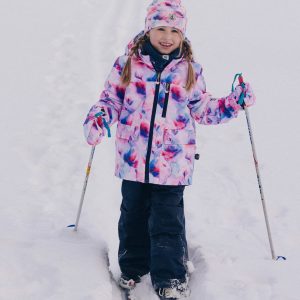 Two Piece Play Snowsuit Mauve Watercolor Floral Print With Navy Pants - Image 3