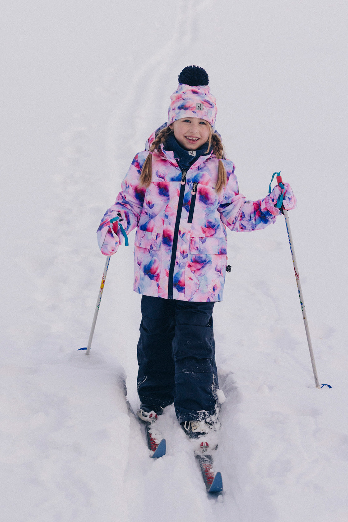 Two Piece Play Snowsuit Mauve Watercolor Floral Print With Navy Pants - Image 3