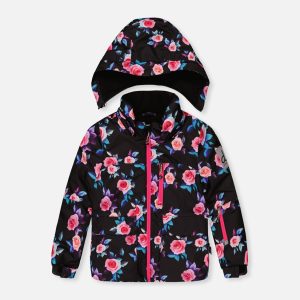 Two Piece Play Snowsuit Black Rose Print With Pink Pants - Image 5