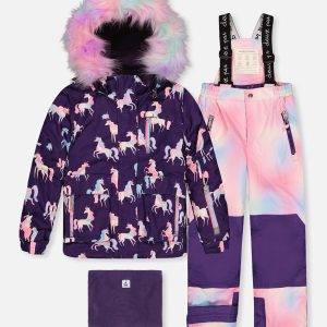 Two Piece Play Snowsuit Purple Unicorn Print With Multicolored Pants - Image 9