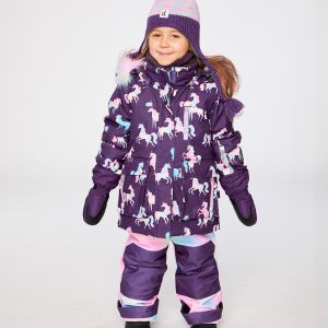 Alternative view of Two Piece Play Snowsuit Purple Unicorn Print With Multicolored Pants