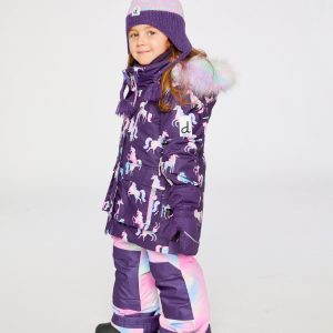 Two Piece Play Snowsuit Purple Unicorn Print With Multicolored Pants - Image 3