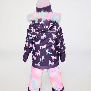 Two Piece Play Snowsuit Purple Unicorn Print With Multicolored Pants - Image 4