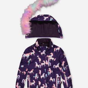 Two Piece Play Snowsuit Purple Unicorn Print With Multicolored Pants - Image 5