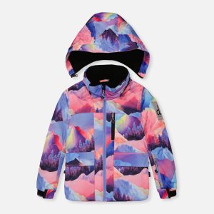 Two Piece Play Snowsuit Pink Mountain Print With Black Pants - Image 5