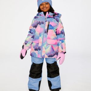 Two Piece Play Snowsuit Pink Mountain Print With Blue Pants - Image 4