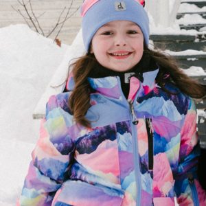 Two Piece Play Snowsuit Pink Mountain Print With Blue Pants - Image 3