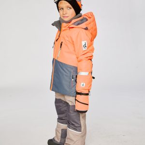 Two Piece Teknik Snowsuit Bright Orange Grey And Taupe - Image 3