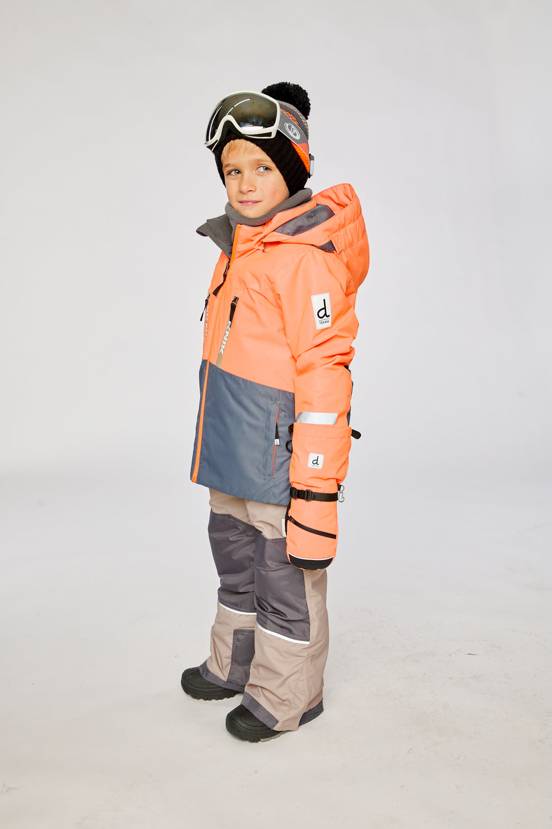 Two Piece Teknik Snowsuit Bright Orange Grey And Taupe - Image 3
