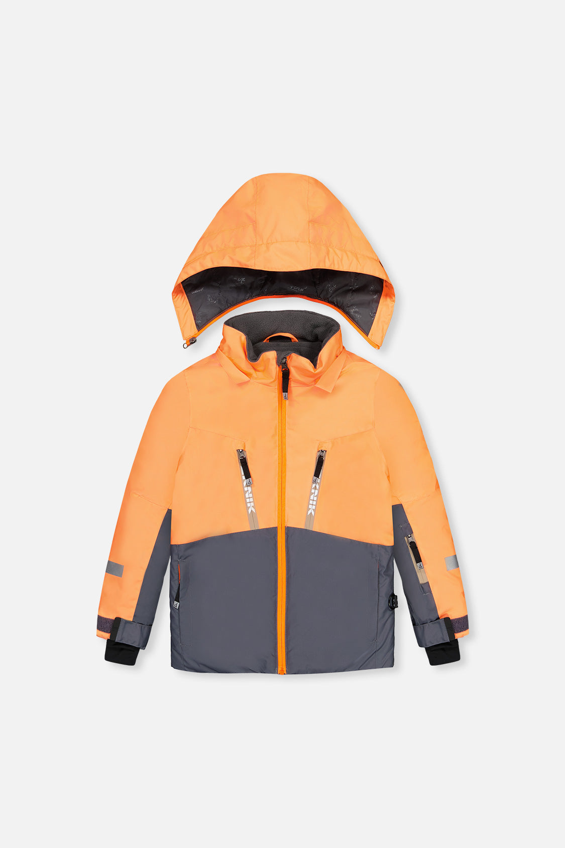 Two Piece Teknik Snowsuit Bright Orange Grey And Taupe - Image 5