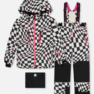 Two Piece Teknik Snowsuit White And Bright Pink Checkered Print